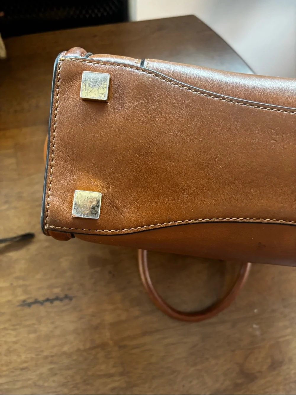 Michael Kors Brown Structured Satchel Handbag Gold Hardware Shoulder Strap